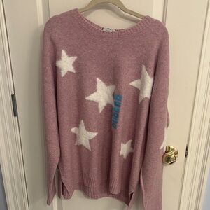 Cozy Pink Star Pattern Crew Neck Sweater